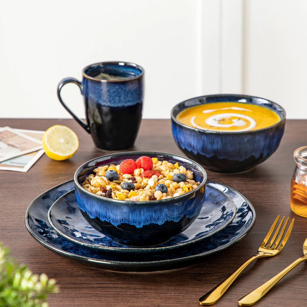 Vancasso Keramik-Teller-Set 12/24-teilig Rosa Reaktivglasur – Vertikale Kante Geschirrsets Europa CE-zertifiziert Premium Qualitaet Kostenloser Versand