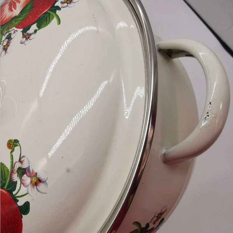 16 cm, 18 cm, 20 cm, 3-teiliges Set, erdbeerfarbenes, emailliertes Kochgeschirr-Set Geschirrsets Europa CE-zertifiziert Premium Qualitaet Kostenloser Versand