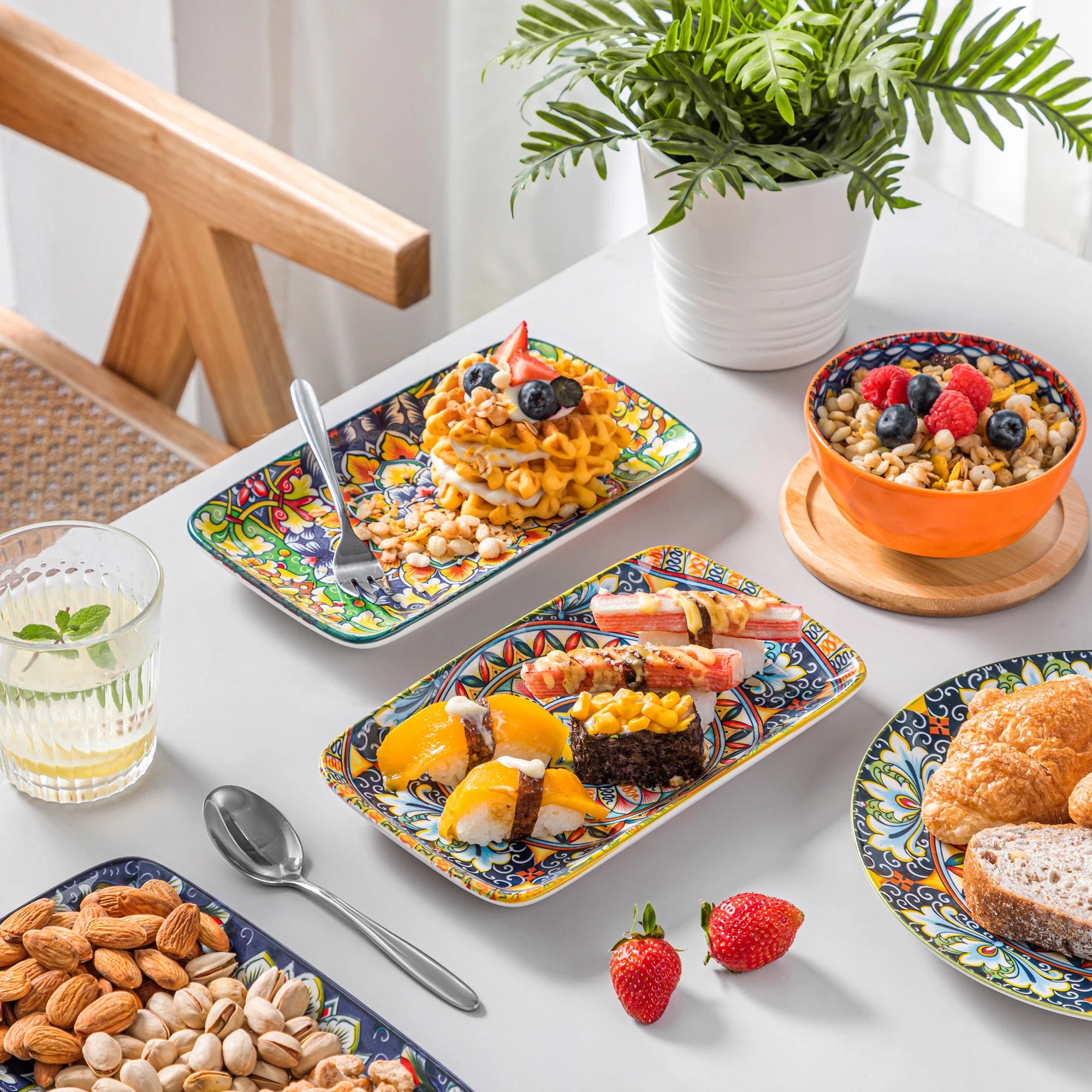 Vancasso Rechteckige Porzellan-Servierteller 6/12-teilig Böhmisch 8,5 Zoll Geschirrsets Europa CE-zertifiziert Premium Qualitaet Kostenloser Versand