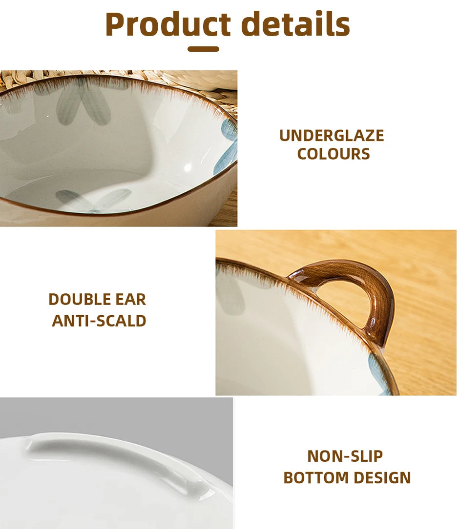 1500 ml Haushalt Nudel Schüssel Keramik Suppe Schüssel Mit Griff Salat Pasta Schüssel Küche Geschirr Mikrowelle Bakgeschirr Geschirrsets Europa CE-zertifiziert Premium Qualitaet Kostenloser Versand