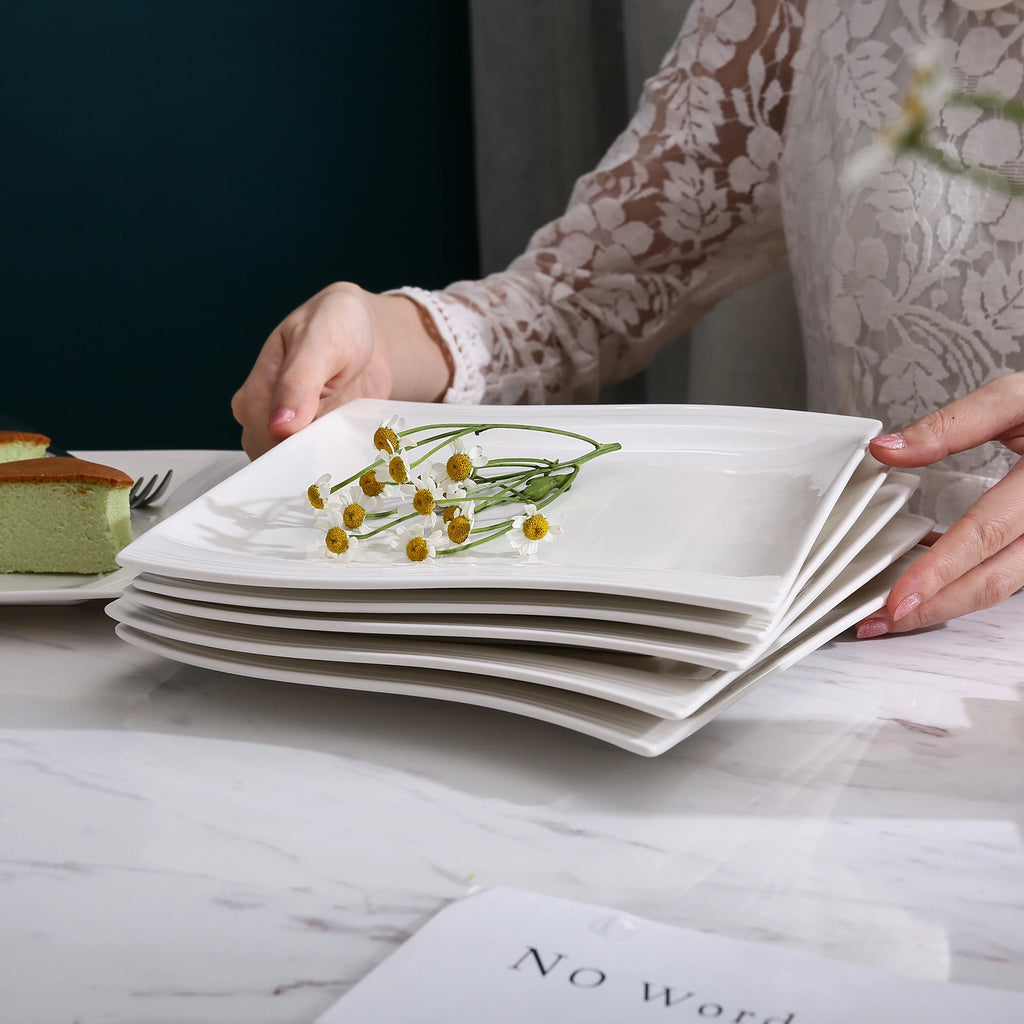 Porzellan MALACASA, Serie Flora, 6/12 Stück 10,25" Elfenbeinweißes Porzellan China Keramik Cremeweiße Speiseteller Geschirrsets Europa CE-zertifiziert Premium Qualitaet Kostenloser Versand