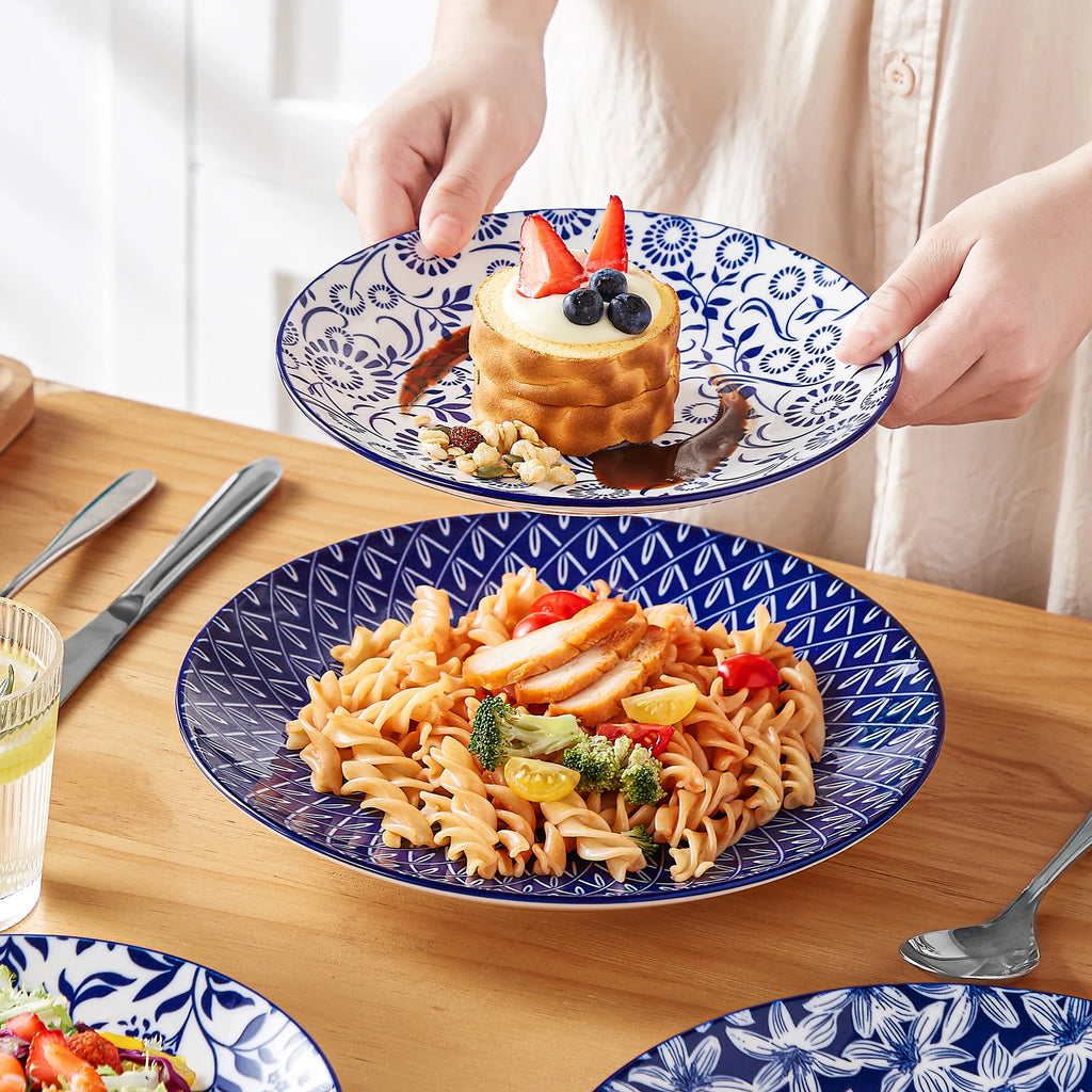 vancasso 12/24/36-teiliges chinesisches blaues und weißes Porzellanteller-Set, Geschirr-Set mit 4-teiligem Speiseteller/Dessertteller/Ceral-Schüssel Geschirrsets Europa CE-zertifiziert Premium Qualitaet Kostenloser Versand