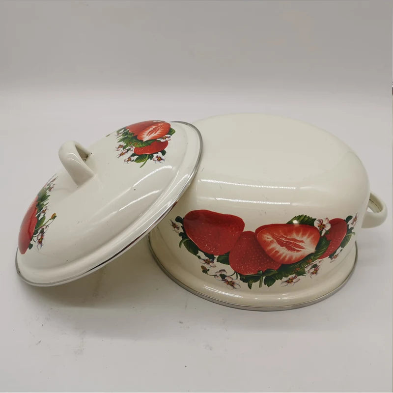 16 cm, 18 cm, 20 cm, 3-teiliges Set, erdbeerfarbenes, emailliertes Kochgeschirr-Set Geschirrsets Europa CE-zertifiziert Premium Qualitaet Kostenloser Versand