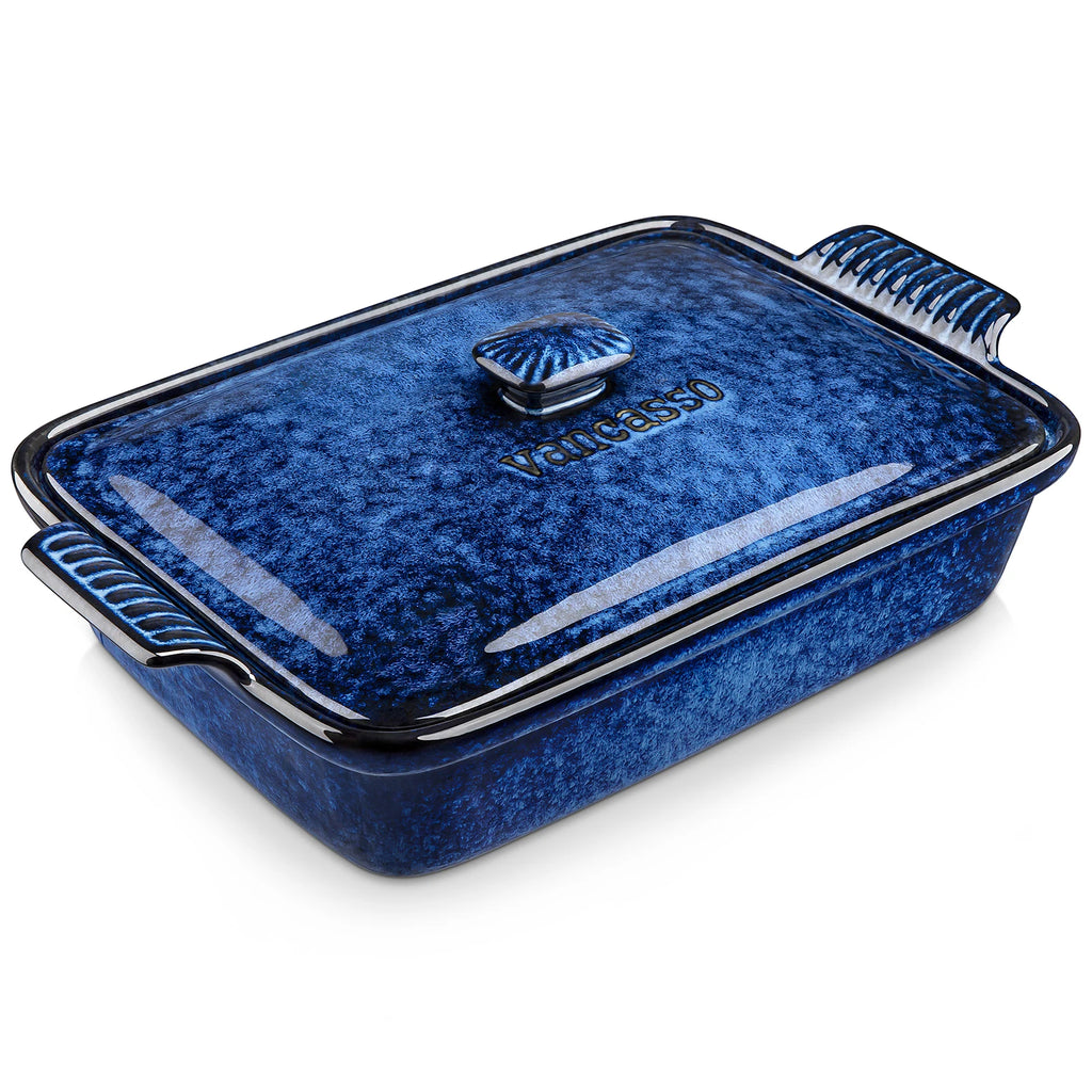 Vancasso Starry Auflaufform 3,8 Quart Blau – Lasagne-Pfanne mit Deckel Steingut Geschirrsets Europa CE-zertifiziert Premium Qualitaet Kostenloser Versand