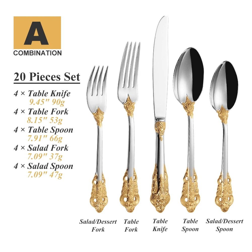 20-teiliges Barock Luxus Besteckset 18/10 Geschirrsets Europa CE-zertifiziert Premium Qualitaet Kostenloser Versand