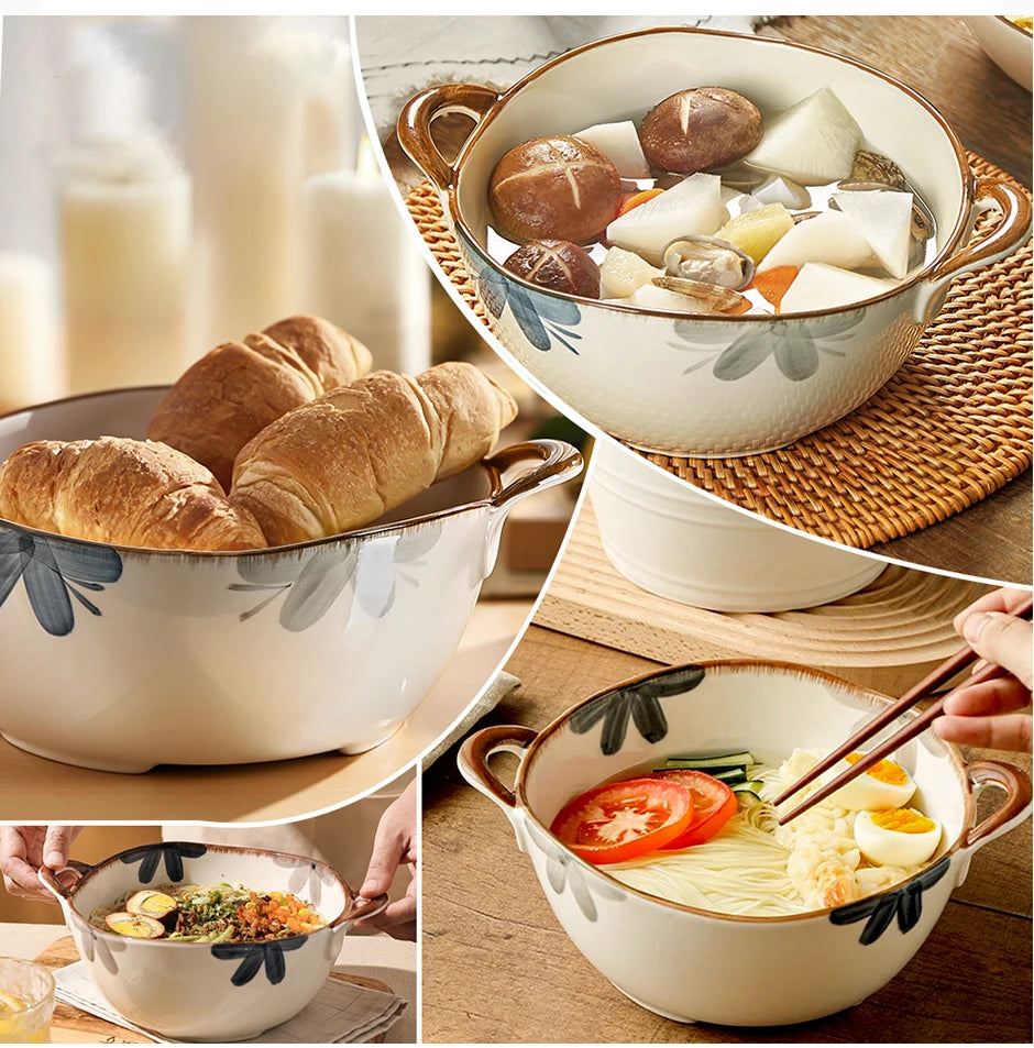 1500 ml Haushalt Nudel Schüssel Keramik Suppe Schüssel Mit Griff Salat Pasta Schüssel Küche Geschirr Mikrowelle Bakgeschirr Geschirrsets Europa CE-zertifiziert Premium Qualitaet Kostenloser Versand