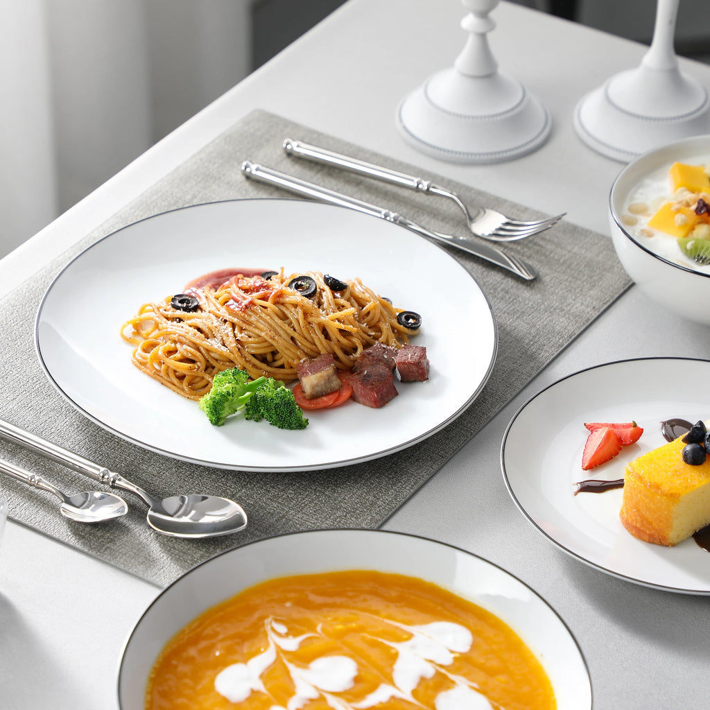 Porzellan MALACASA AMELIA 24/48-teiliges Porzellan-Teller-Set mit 12 x Suppen-Essteller, Geschirrset, Service für 12/24 Personen Geschirrsets Europa CE-zertifiziert Premium Qualitaet Kostenloser Versand