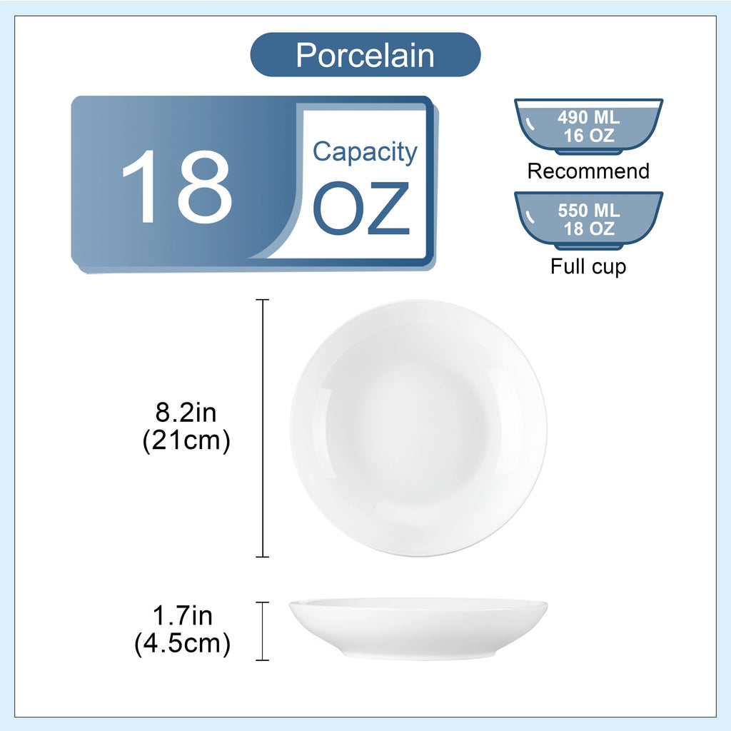 Porzellan MALACASA 6-teiliges 500 ml Keramik-Suppenteller-Set aus weißem Porzellan für Obst/Nudeln/Ramen/Ceral Bowl Service für 6/12 8 Farben Geschirrsets Europa CE-zertifiziert Premium Qualitaet Kostenloser Versand