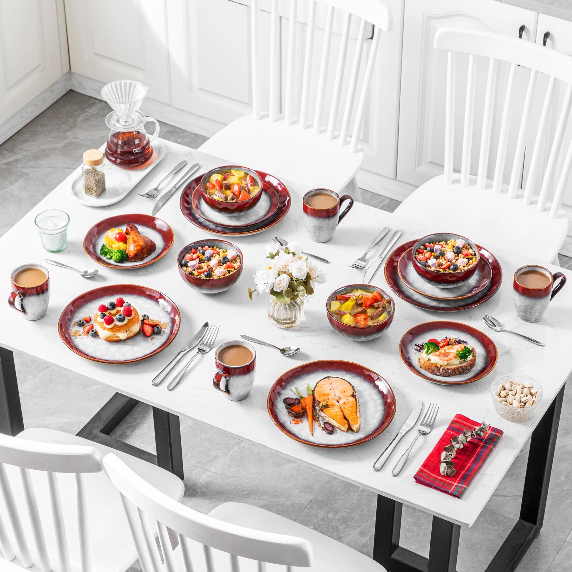 VANCASSO 16/32/48-teiliges Sternen-Geschirrset, Kiln Change Glaze Geschirr-Geschirrservice mit Speiseteller, Dessertteller, Schüssel, Becher Geschirrsets Europa CE-zertifiziert Premium Qualitaet Kostenloser Versand