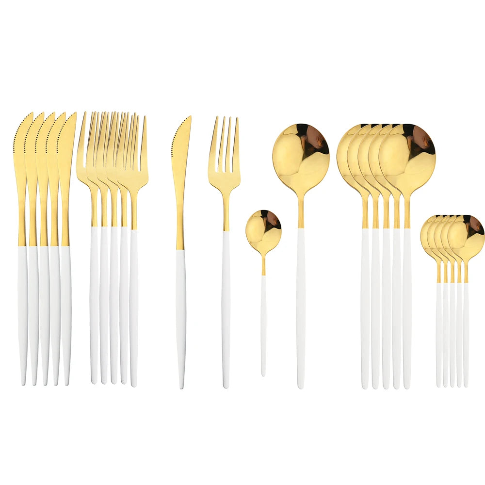 Premium Besteckset 24-teilig Gold-Schwarz – Elegantes Edelstahl-Besteck für 6 Personen Geschirrsets Europa CE-zertifiziert Premium Qualitaet Kostenloser Versand