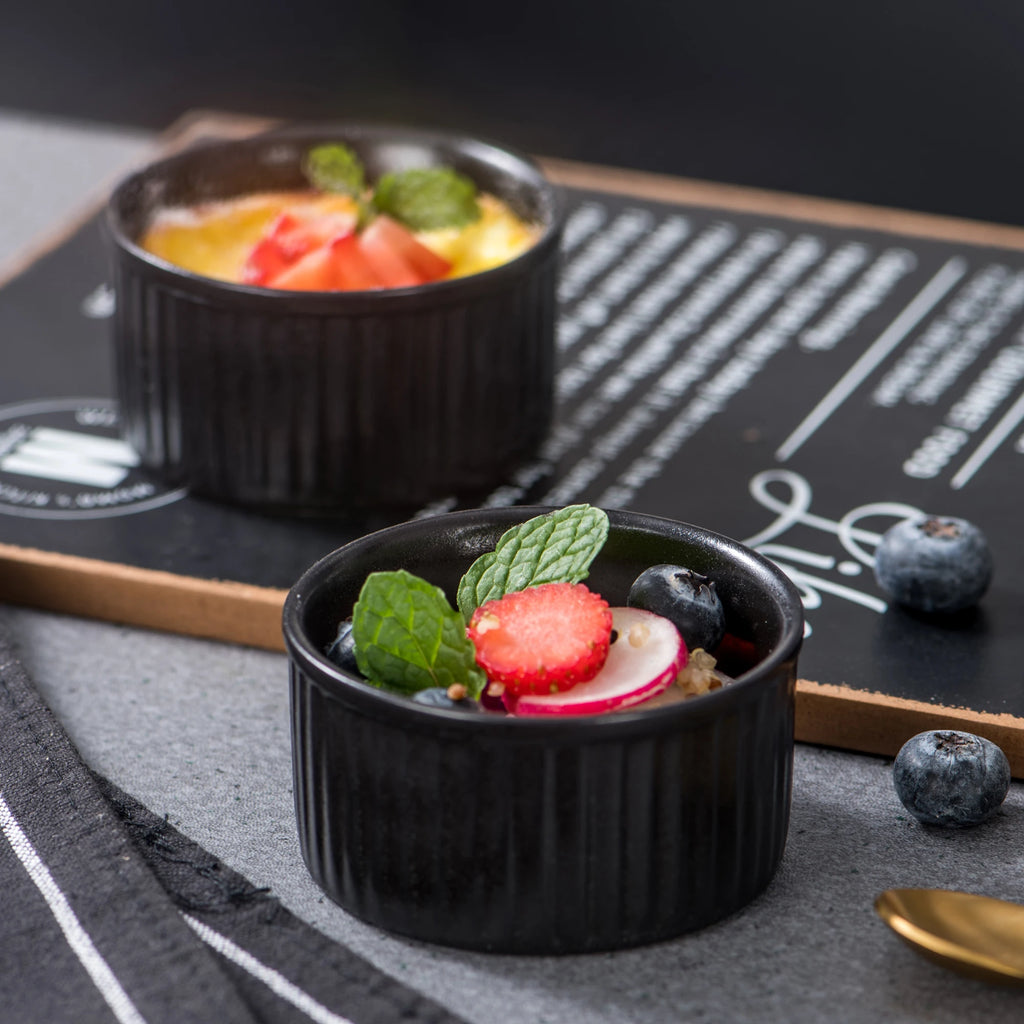 Vancasso Keramik-Ramekins 6er-Set 70/180/320ml Schwarz – Creme Brulee, Pudding, Soufflé Geschirrsets Europa CE-zertifiziert Premium Qualitaet Kostenloser Versand