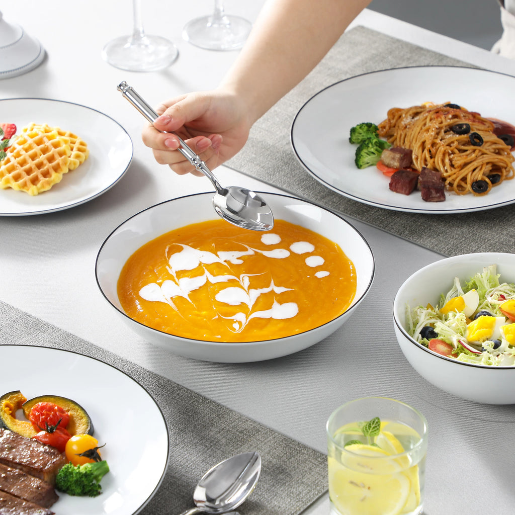 Porzellan MALACASA AMELIA 24/48-teiliges Porzellan-Teller-Set mit 12 x Suppen-Essteller, Geschirrset, Service für 12/24 Personen Geschirrsets Europa CE-zertifiziert Premium Qualitaet Kostenloser Versand