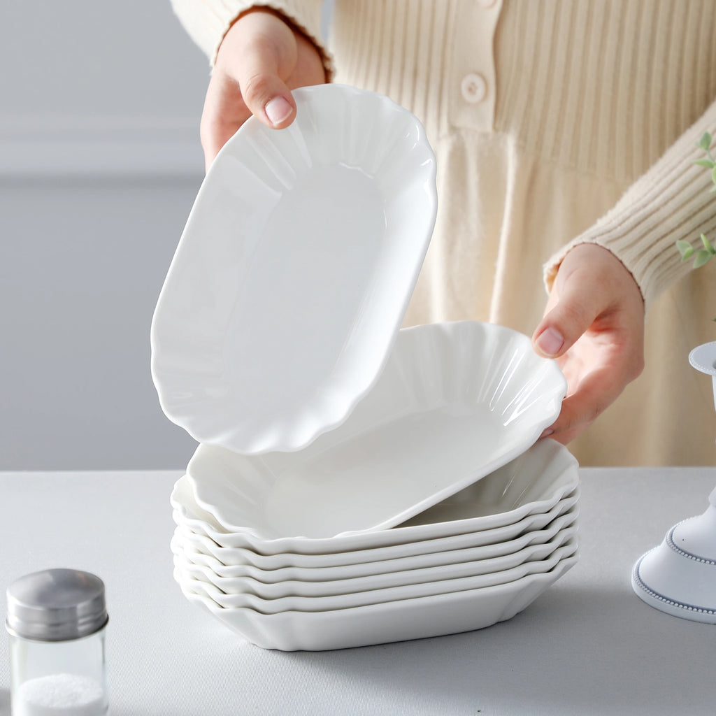 Porzellan MALACASA Regelmäßiger 8-teiliger 7,75-Zoll-Frühstückstablett aus weißem Porzellan aus Keramik, Speiseteller, Dessertteller, Kuchen, Kartoffelchips, Snackschalen Geschirrsets Europa CE-zertifiziert Premium Qualitaet Kostenloser Versand