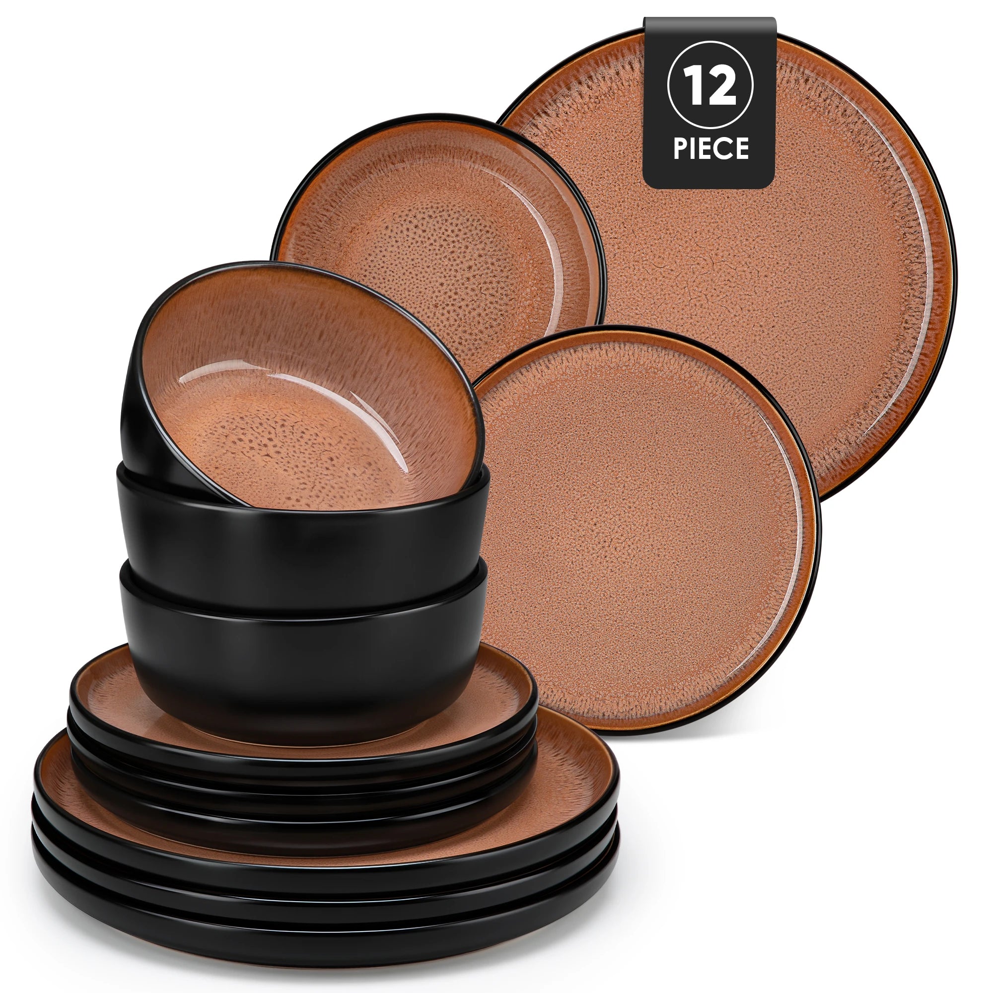 Vancasso AMBER Keramik-Geschirrset 12/16-teilig Mattschwarz Steinzeug – Teller, Dessert, Schüssel, Suppe Geschirrsets Europa CE-zertifiziert Premium Qualitaet Kostenloser Versand