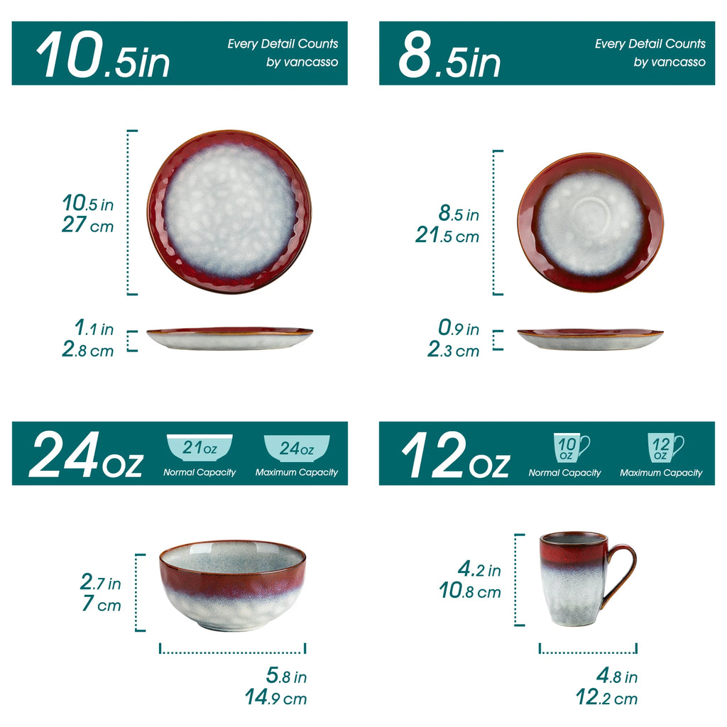VANCASSO 16/32/48-teiliges Sternen-Geschirrset, Kiln Change Glaze Geschirr-Geschirrservice mit Speiseteller, Dessertteller, Schüssel, Becher Geschirrsets Europa CE-zertifiziert Premium Qualitaet Kostenloser Versand