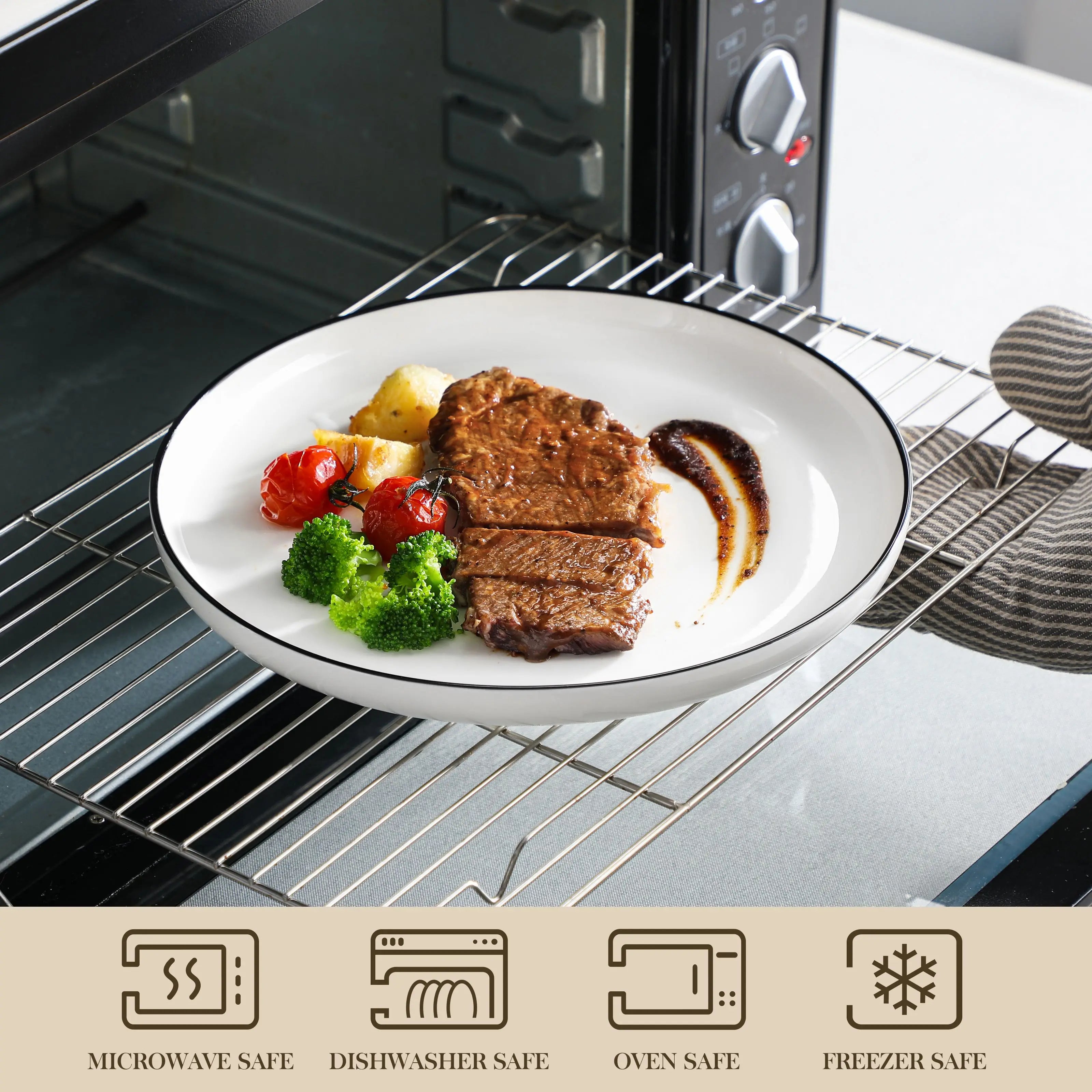 MALACASA 24/48-teiliges Keramikteller-Set aus Porzellan mit schwarzem Rand, 6/12-teilig, für Abendessen/Suppe/Dessertteller/Schüsselservice für 6/12 Geschirrsets Europa CE-zertifiziert Premium Qualitaet Kostenloser Versand