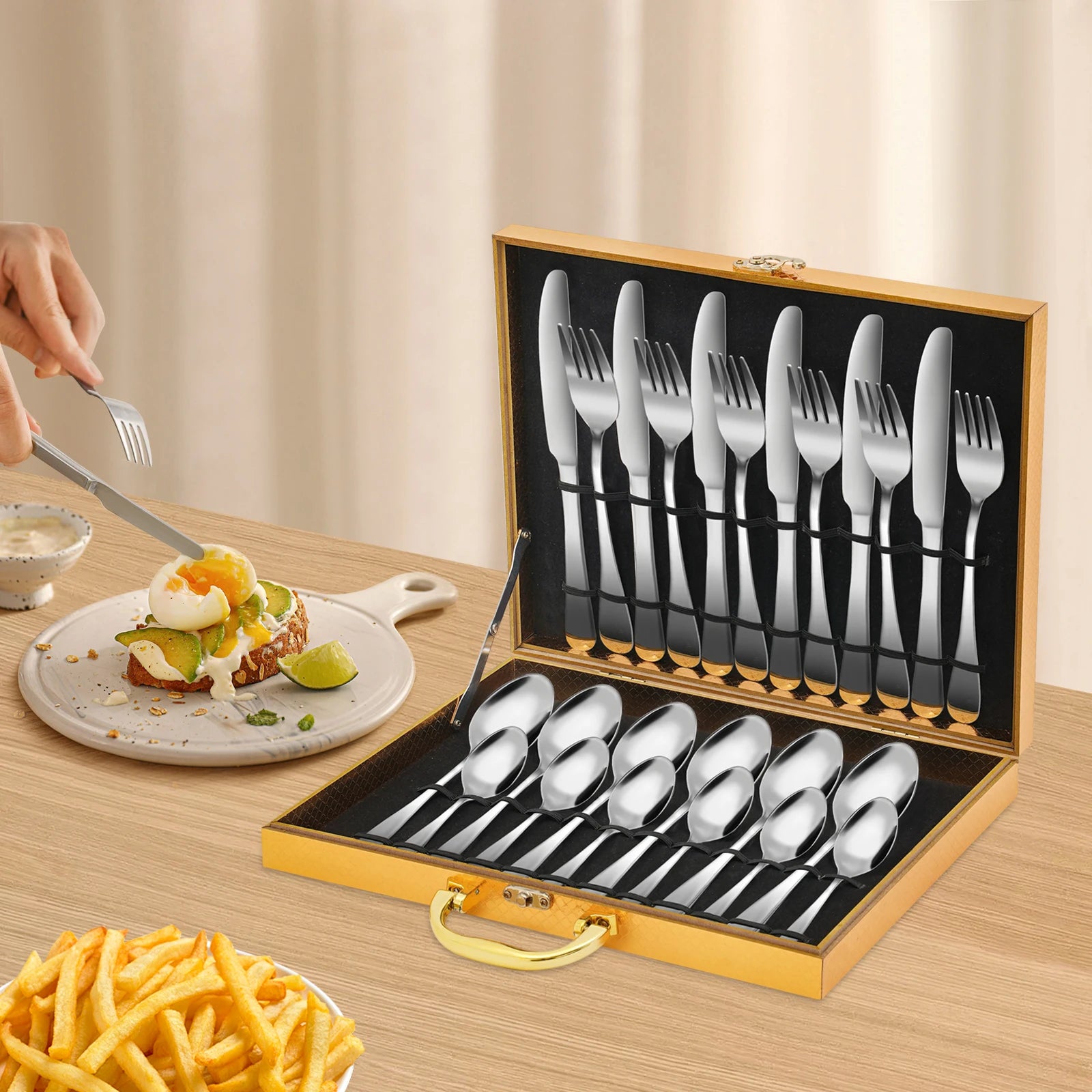 Premium Edelstahl Besteckset 24-teilig für 6 Personen – Spülmaschinenfest Geschirrsets Europa CE-zertifiziert Premium Qualitaet Kostenloser Versand