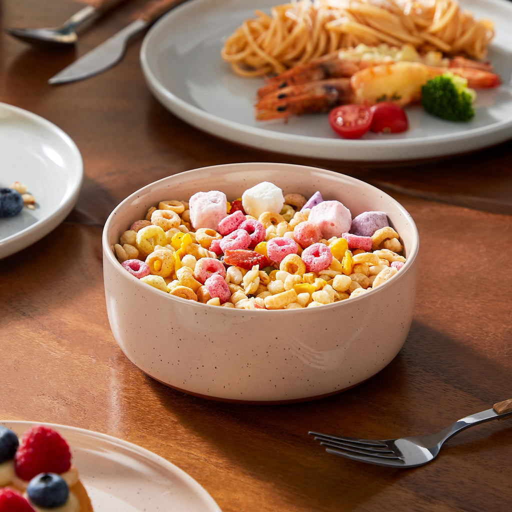 MALACASA TARA 12/24-teiliges Geschirrset mit gebogenem Rand, Sesamglasur, Steinzeug-Teller-Set mit 4/6-teiligem Speiseteller/Dessert/Schüssel Geschirrsets Europa CE-zertifiziert Premium Qualitaet Kostenloser Versand