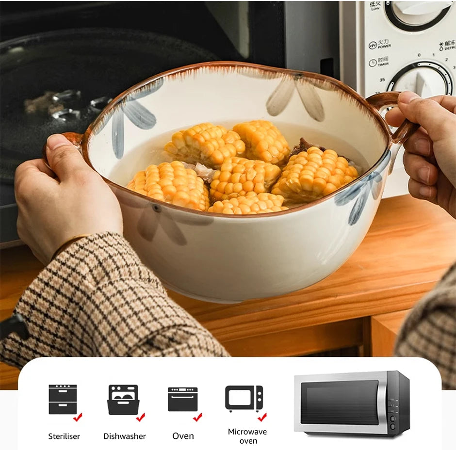 1500 ml Haushalt Nudel Schüssel Keramik Suppe Schüssel Mit Griff Salat Pasta Schüssel Küche Geschirr Mikrowelle Bakgeschirr Geschirrsets Europa CE-zertifiziert Premium Qualitaet Kostenloser Versand