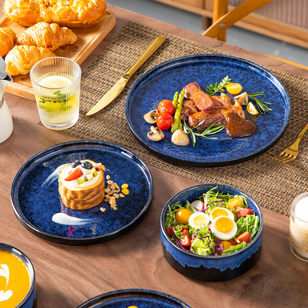 Vancasso Geschirr-Set 36-teilig Schwarz-Blau Reaktivglasur – Teller, Dessert, Schüsseln Geschirrsets Europa CE-zertifiziert Premium Qualitaet Kostenloser Versand