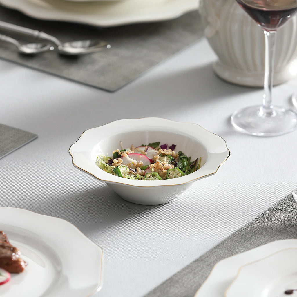 Porzellan MALACASA 16/32-TEILIGES nordisches europäisches goldenes Rand-Geschirrset aus weißem Porzellan mit Schüssel, Abendessen, Dessert und Suppenteller-Set für 4/8 Geschirrsets Europa CE-zertifiziert Premium Qualitaet Kostenloser Versand