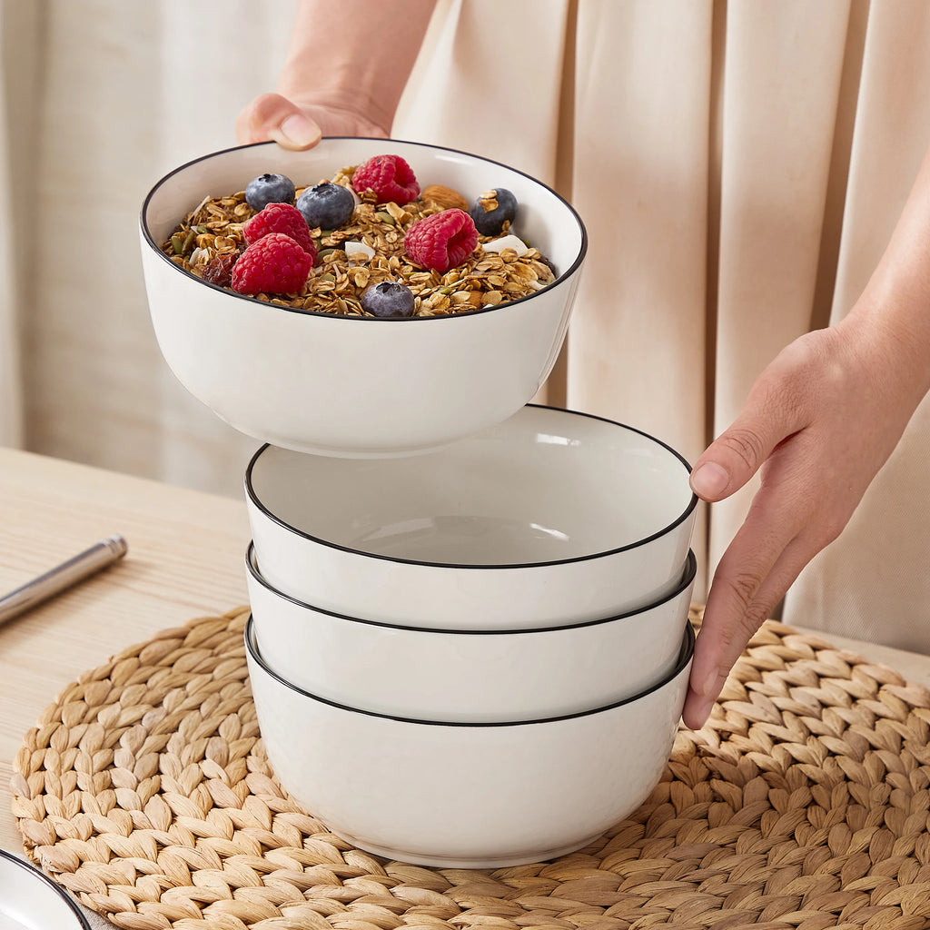 MALACASA 12/16/18/24 Stück Porzellanteller, Geschirrsets, Keramikteller-Set mit 4/6 Stück Speiseteller/Dessert/Müslieschüssel/Suppe Geschirrsets Europa CE-zertifiziert Premium Qualitaet Kostenloser Versand