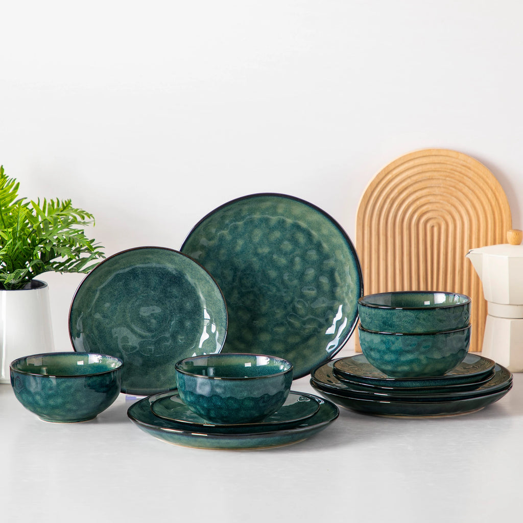 Vancasso Keramik-Teller-Set 12/24-teilig Gelbe Reaktivglasur – Vertikale Kante Geschirrsets Europa CE-zertifiziert Premium Qualitaet Kostenloser Versand