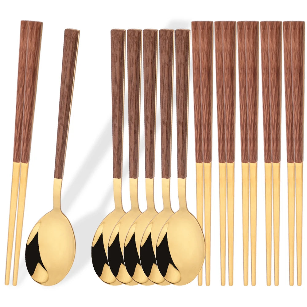 Premium Edelstahl Koreanisches Besteckset 8/12-teilig mit Stäbchen Geschirrsets Europa CE-zertifiziert Premium Qualitaet Kostenloser Versand