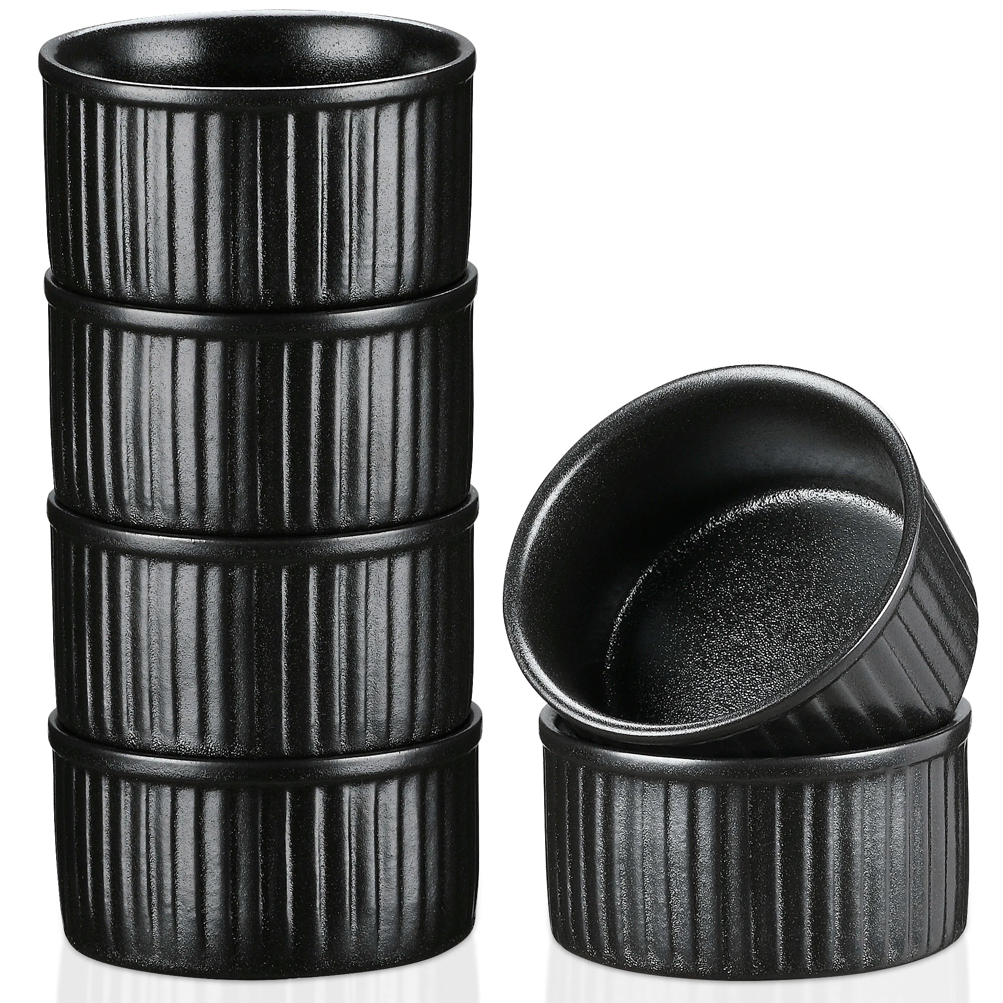 Vancasso Keramik-Ramekins 6er-Set 70/180/320ml Schwarz – Creme Brulee, Pudding, Soufflé Geschirrsets Europa CE-zertifiziert Premium Qualitaet Kostenloser Versand