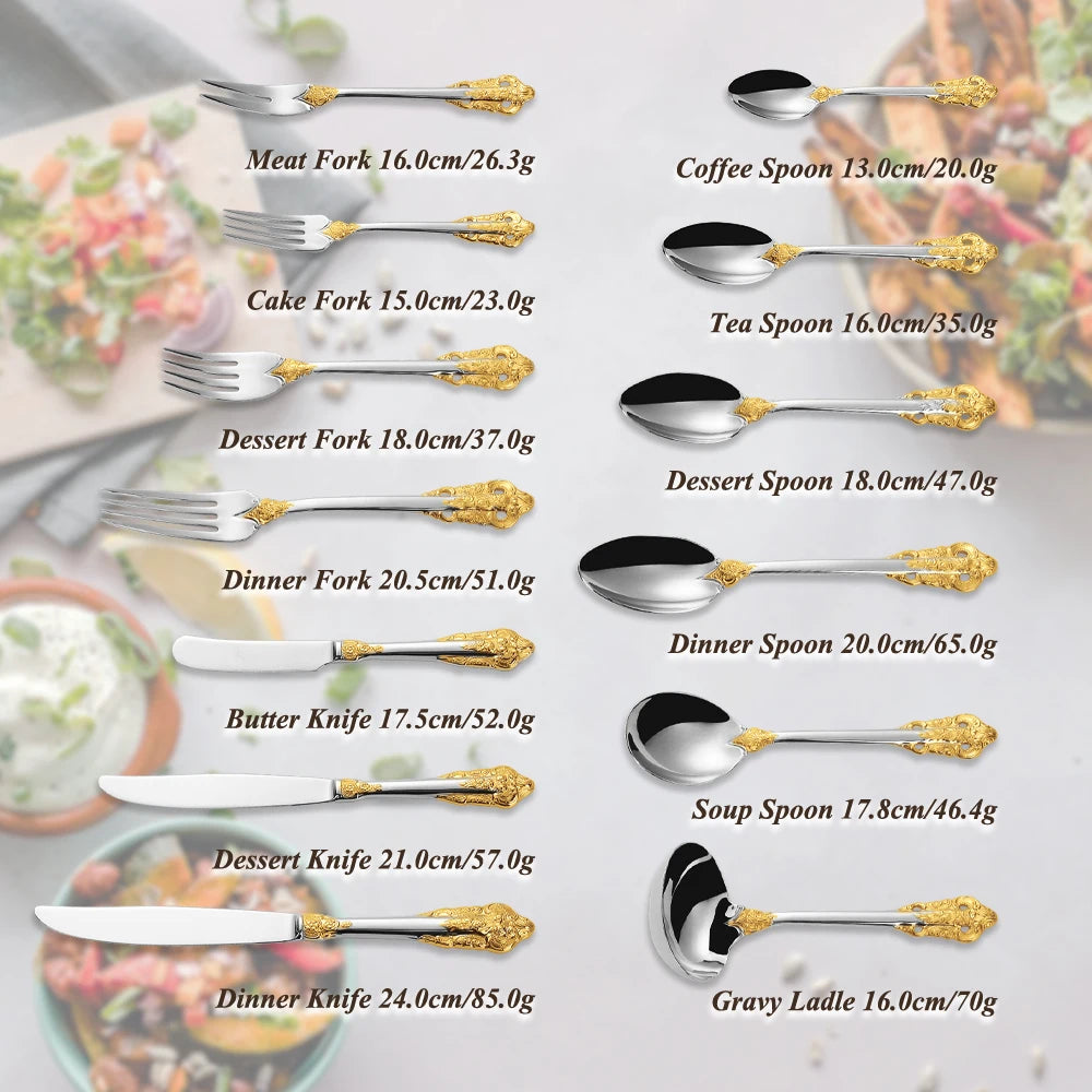 Premium Edelstahl Vintage Silberbesteck-Set Barock 18/10 Geschirrsets Europa CE-zertifiziert Premium Qualitaet Kostenloser Versand