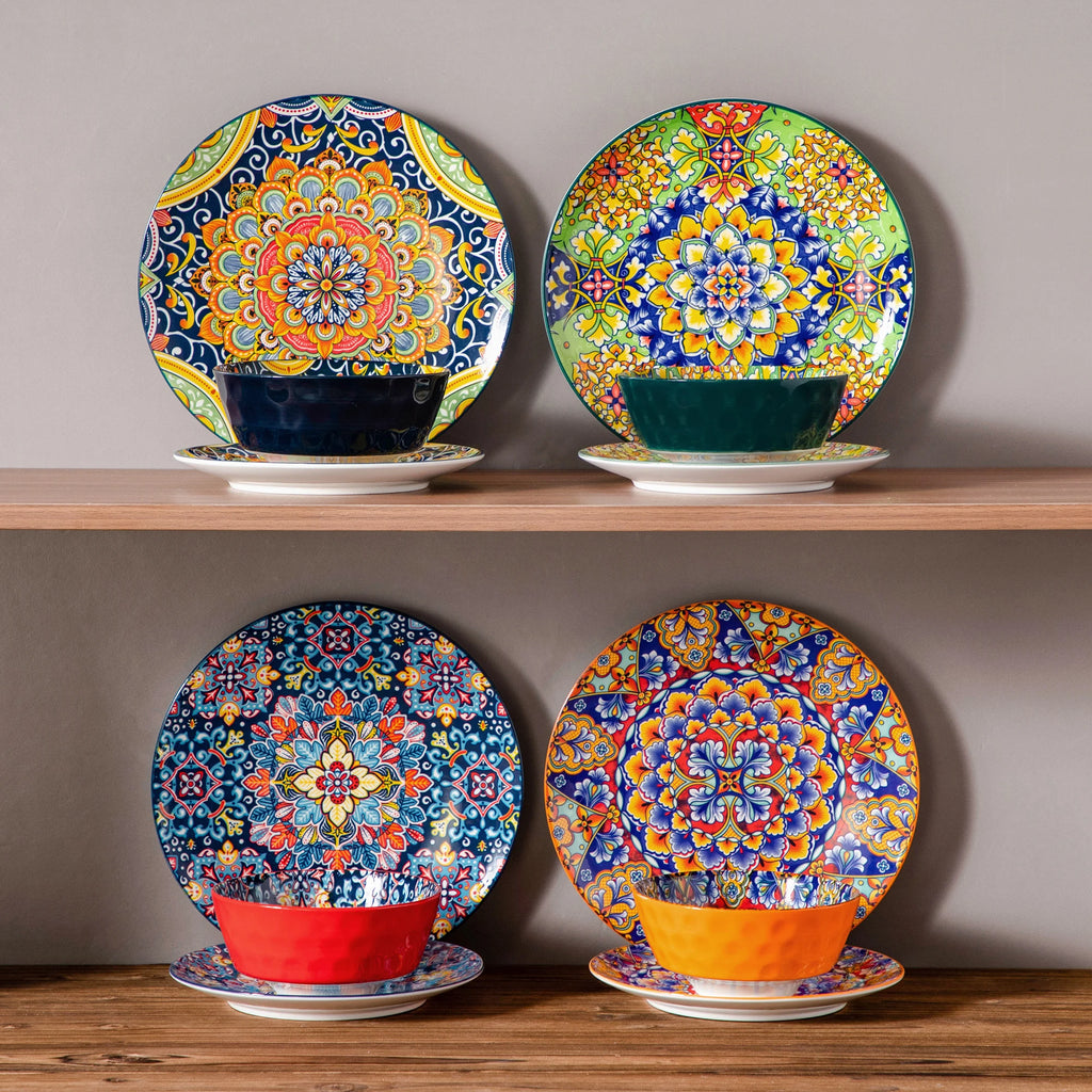 Vancasso Keramik-Geschirrteller 12/24-teilig Böhmisch – Porzellanteller Tafelservice Speiseteller, Dessert, Schüssel Geschirrsets Europa CE-zertifiziert Premium Qualitaet Kostenloser Versand