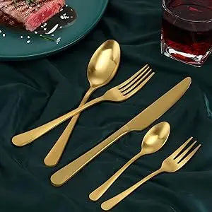 Premium Edelstahl 30-teiliges mattes Gold Besteckset Geschirrsets Europa CE-zertifiziert Premium Qualitaet Kostenloser Versand