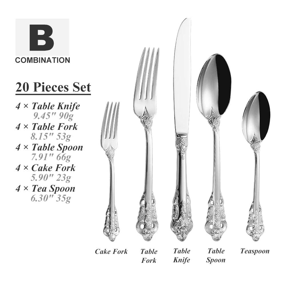 20-teiliges Barock Luxus Besteckset 18/10 Geschirrsets Europa CE-zertifiziert Premium Qualitaet Kostenloser Versand