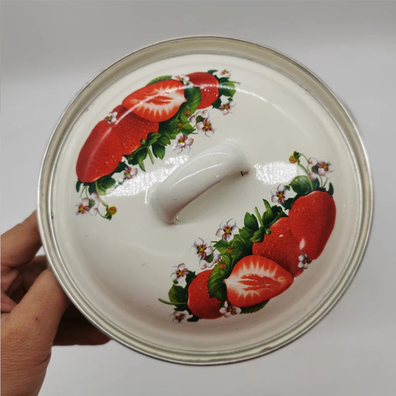 16 cm, 18 cm, 20 cm, 3-teiliges Set, erdbeerfarbenes, emailliertes Kochgeschirr-Set Geschirrsets Europa CE-zertifiziert Premium Qualitaet Kostenloser Versand