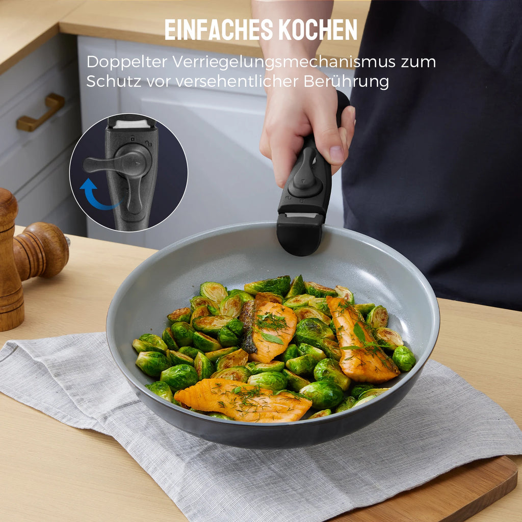 9-teiliges Pfannenset mit abnehmbarem Griff Geschirrsets Europa CE-zertifiziert Premium Qualitaet Kostenloser Versand