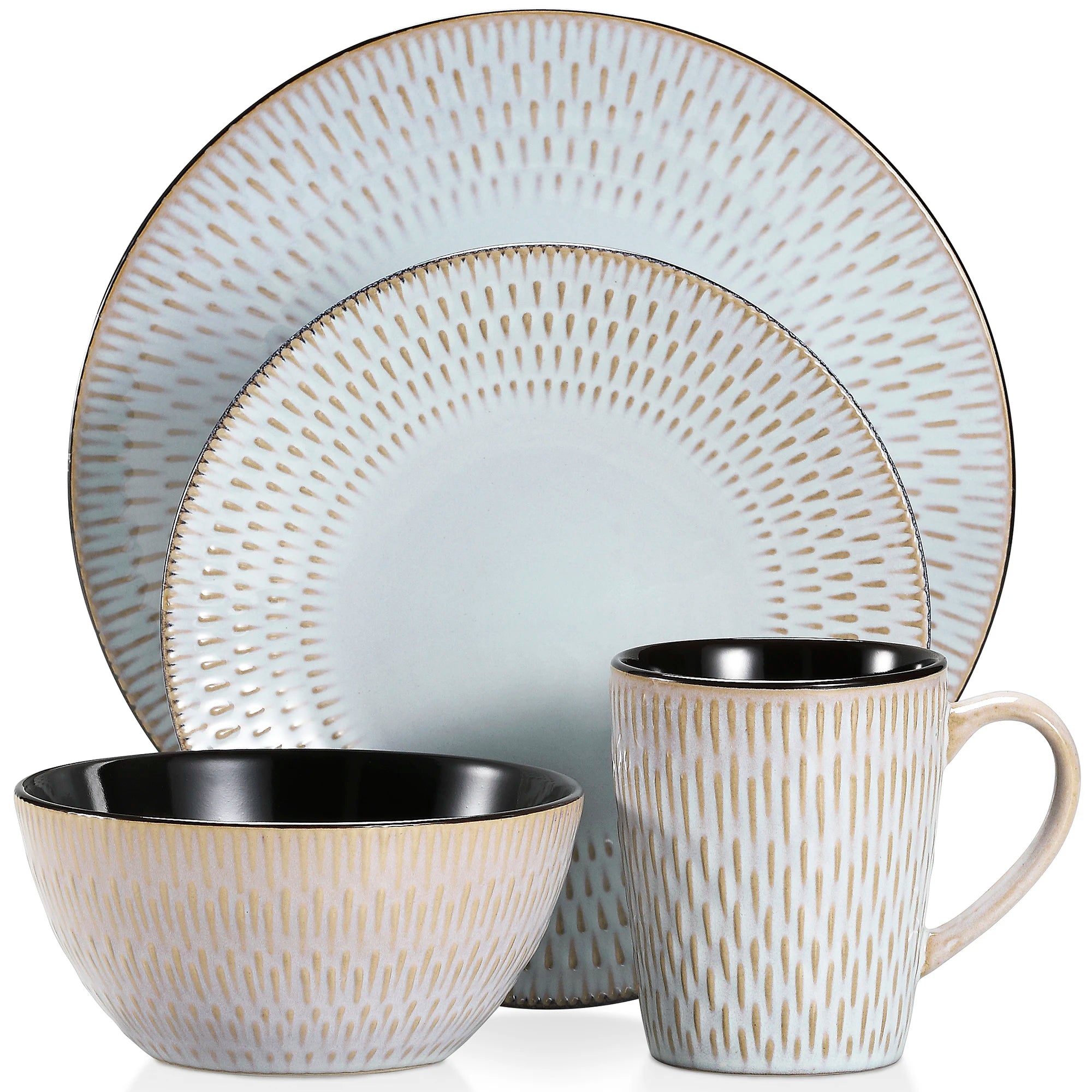 Vancasso PLUVO Geschirrset 16/32/48-teilig Grau Geprägtes Steinzeug – Teller, Dessert, Suppenschüssel, Becher Geschirrsets Europa CE-zertifiziert Premium Qualitaet Kostenloser Versand