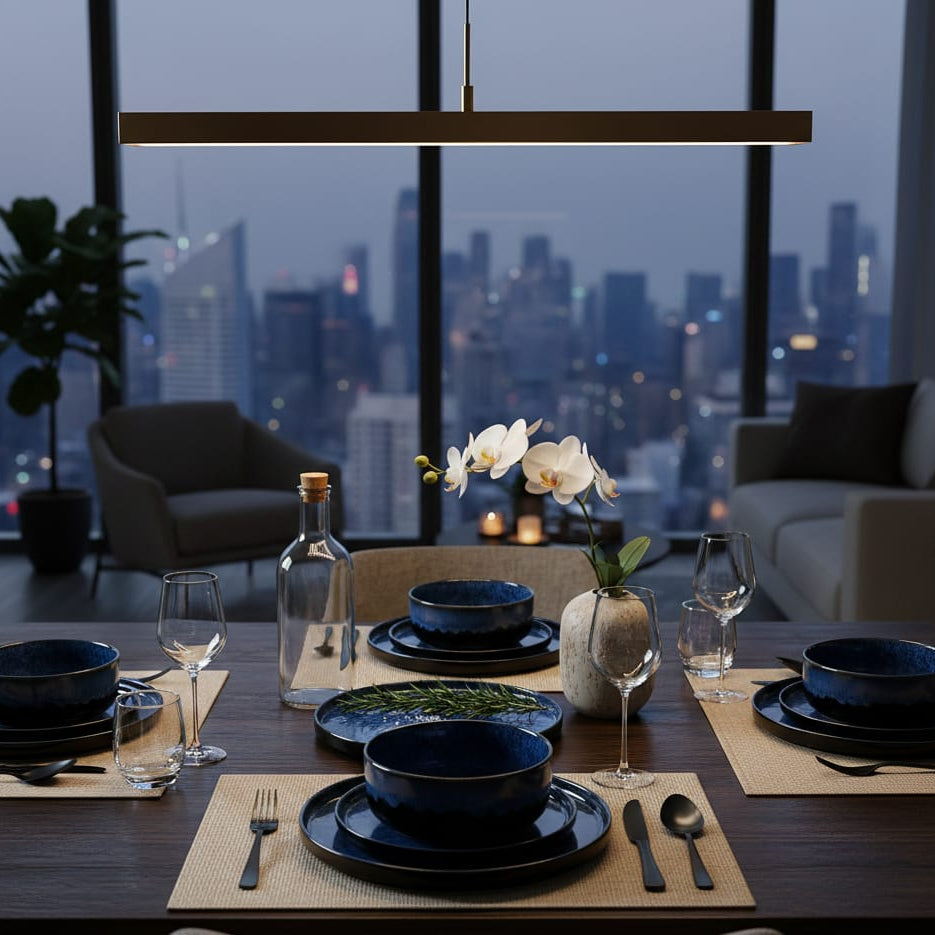 Набор посуды Vancasso из 12/24 предметов, черный, синий, реактивная глазурь, вертикальный ободок, набор посуды с 4 предметами: обеденная тарелка/десертная тарелка/миска.