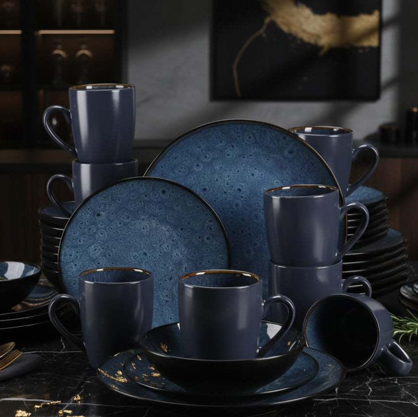 Vancasso Keramik Geschirrset Vintage Blau-Braun 32 Teile