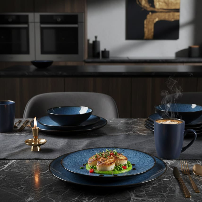 Vancasso Keramik Geschirrset Vintage Blau-Braun 32 Teile